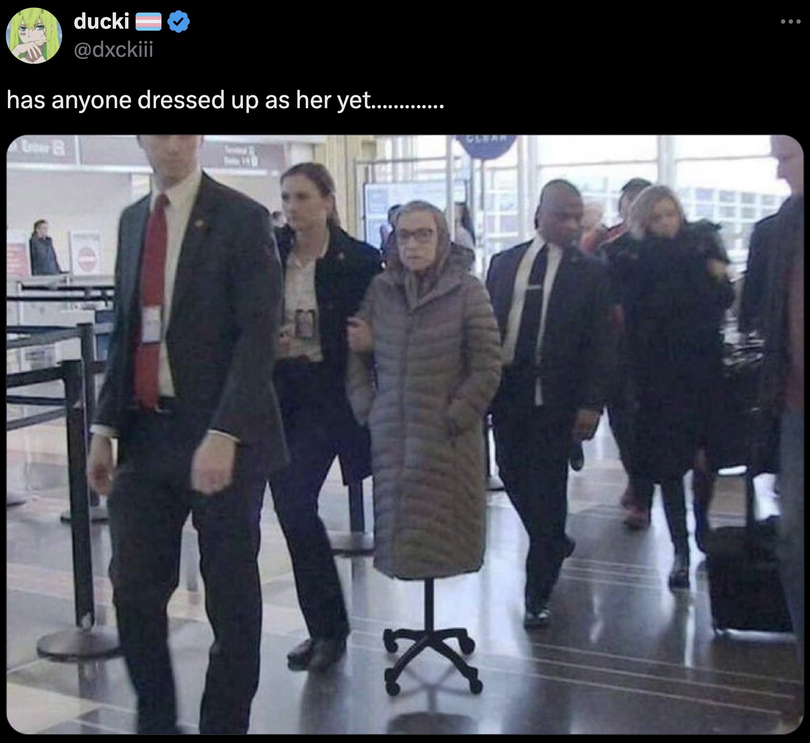 ruth bader ginsburg airport - ducki has anyone dressed up as her yet............. Enter B ...